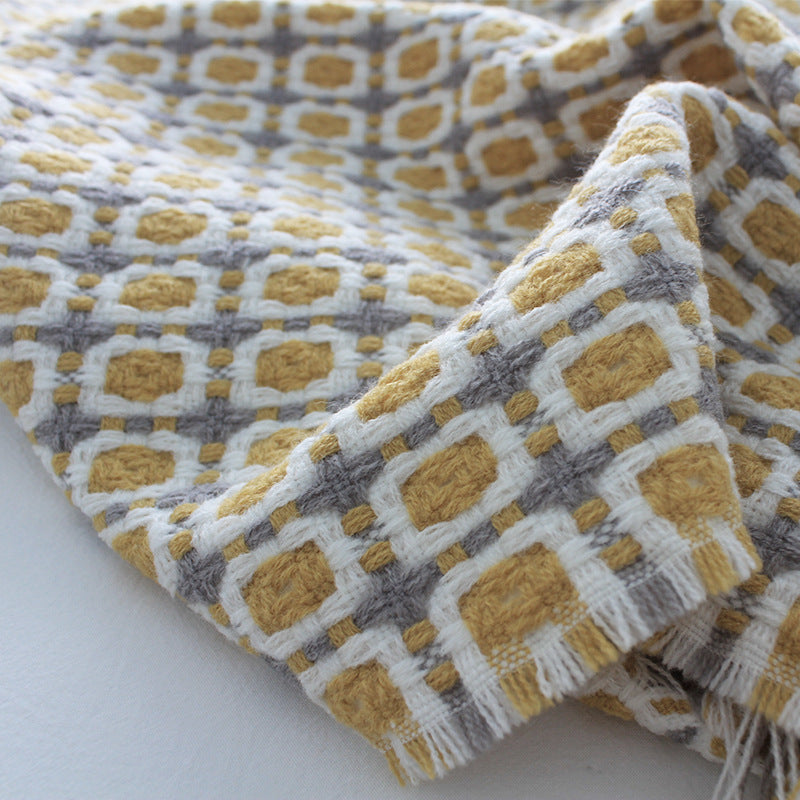 Pastoral Style Yellow Knitted Woolen Blanket