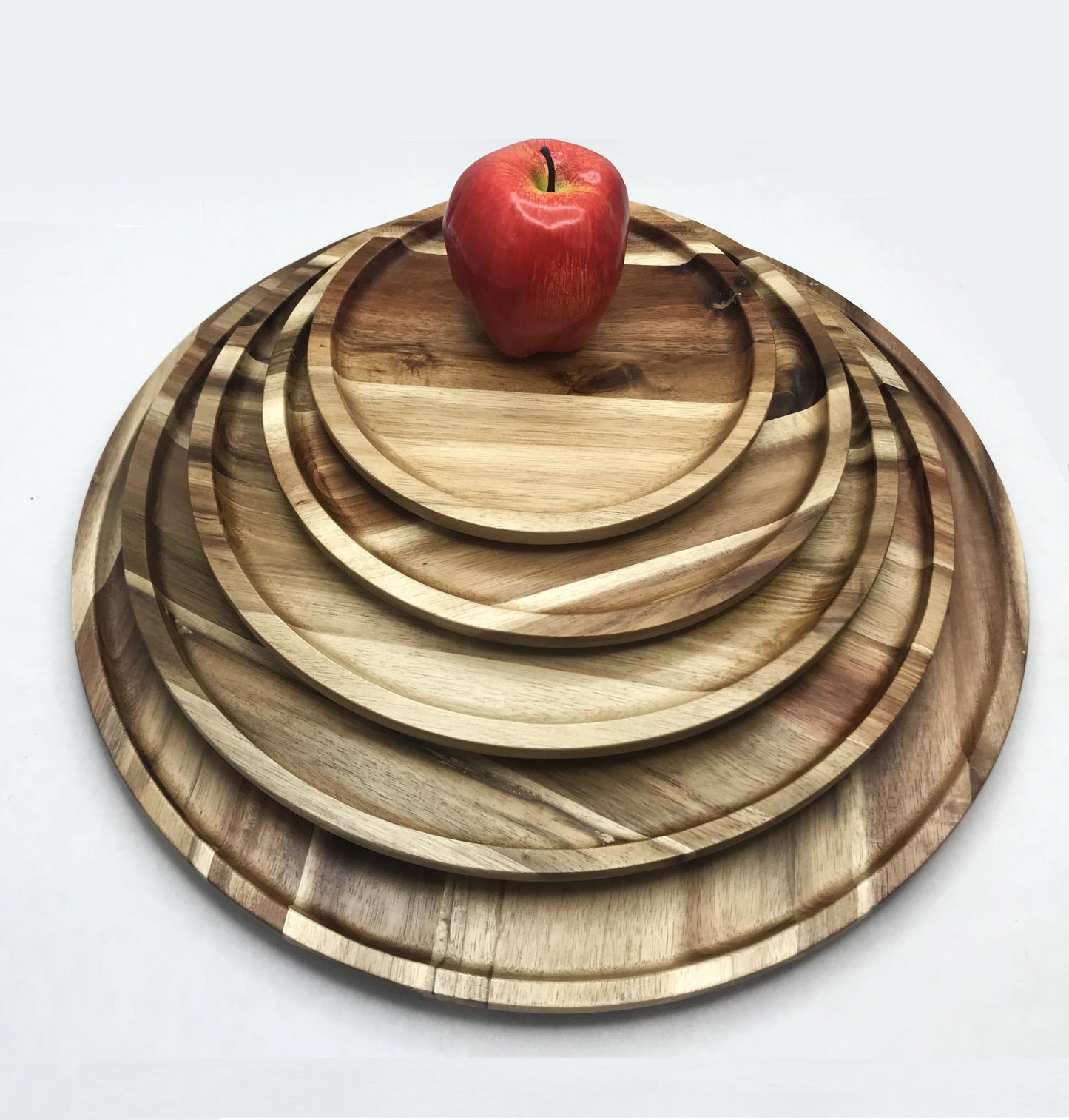 Zavis Green Acacia Wood Round Stackable Plate / Platter 12" | Dishwasher Safe