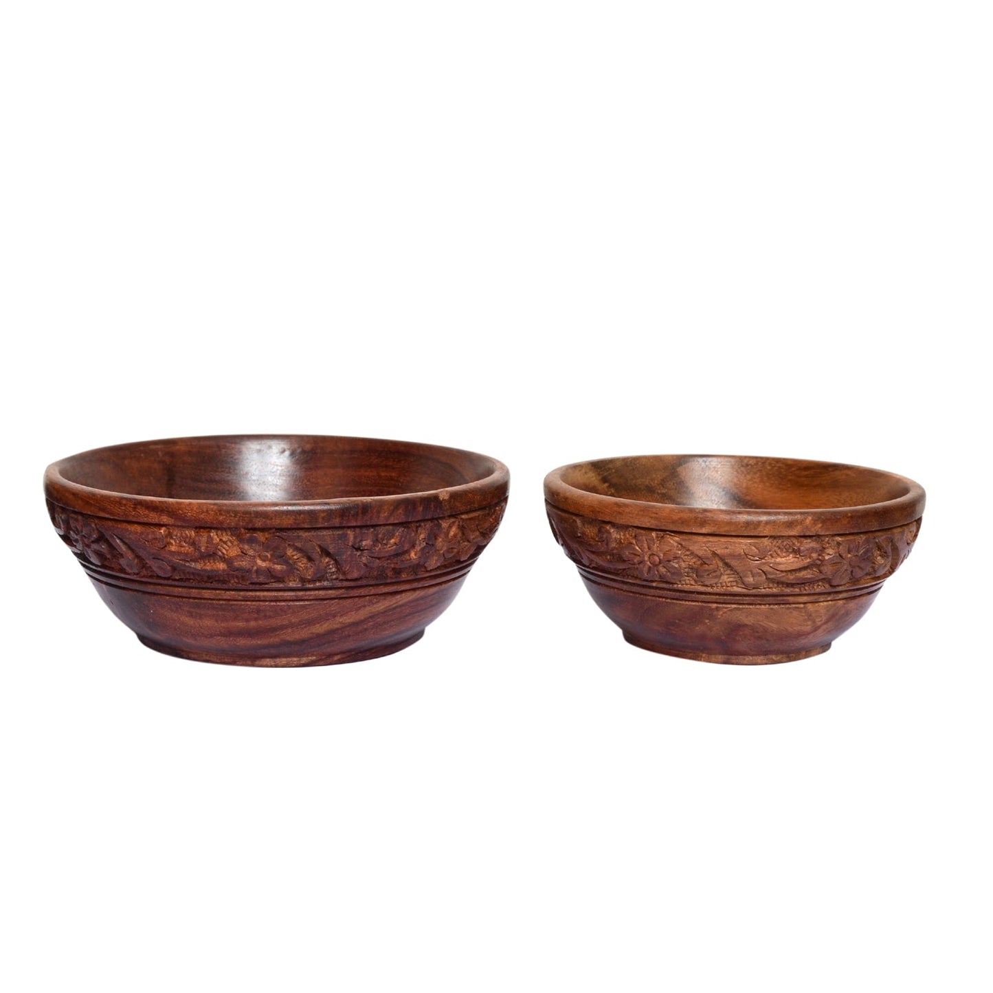 Sheesham Wood Handmade Handcarved Floral Design Serving Bowls Best for