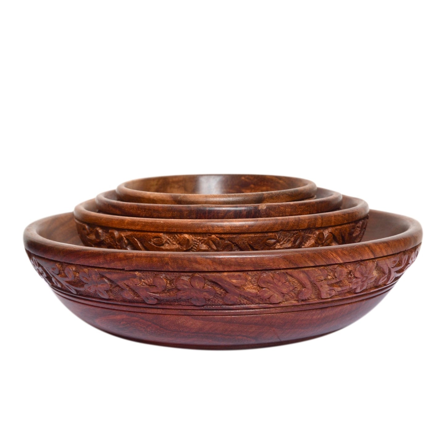 Sheesham Wood Handmade Handcarved Floral Design Serving Bowls Best for