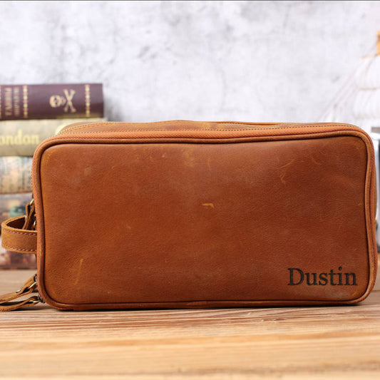 Groomsmen Gift Personalized Leather Toiletry Bag Waterproof Leather Dopp Kit Men's Shaving Kit, Christmas Gift