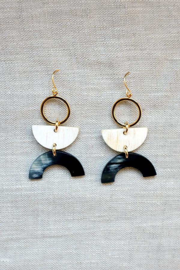 Vui Mung II Geo Buffalo Horn Dangle Earrings