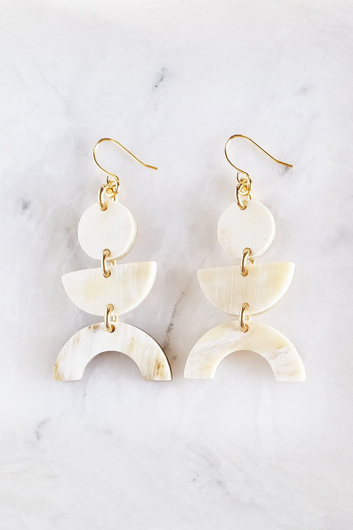 Vui Mung Geometric Buffalo Horn Statement Earrings