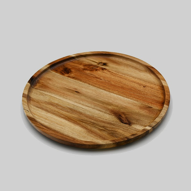 Zavis Green Acacia Wood Round Stackable Plate / Platter 12" | Dishwasher Safe