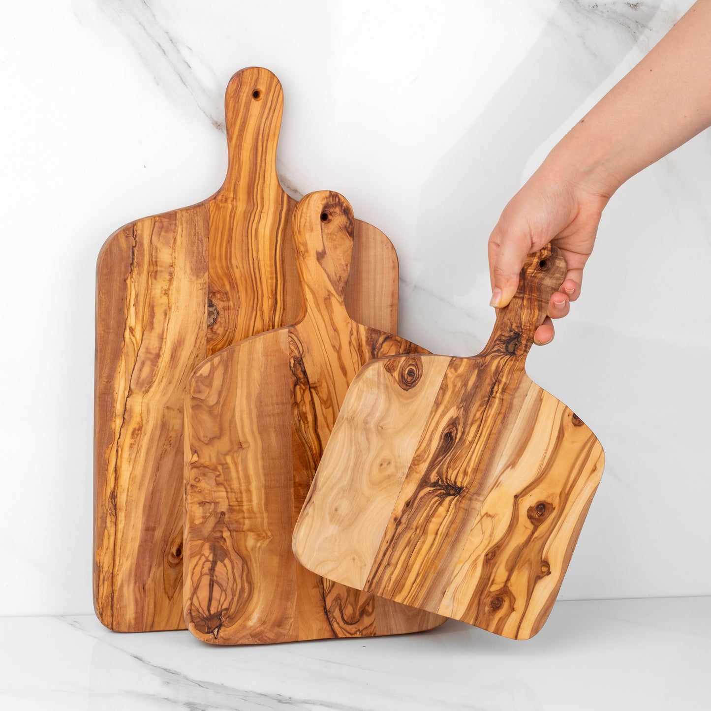 Olive Wood Rectangle Cutting Board with Handle, Handmade