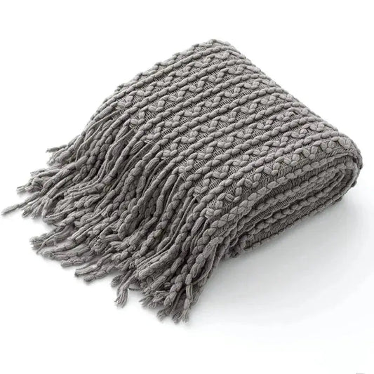 Grey Knitted Throw Blanket