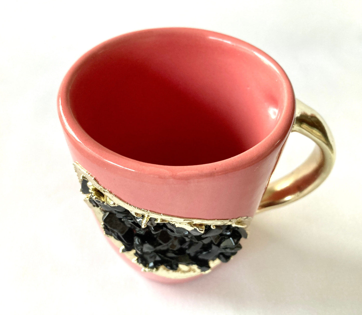 Set of 2 |Pink and Gold Ceramic Coffee/Tea Mug with Black