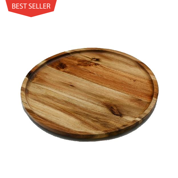 Zavis Green Acacia Wood Round Stackable Plate / Platter 12" | Dishwasher Safe