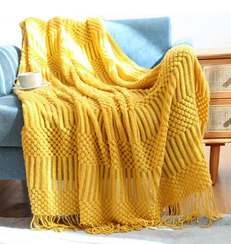 Hand Knitted Tassel Throw Blanket