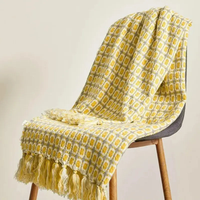 Pastoral Style Yellow Knitted Woolen Blanket