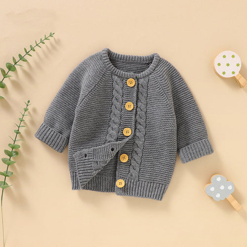 Baby Solid Color Long Sleeve Handmade Knitted Cardigan