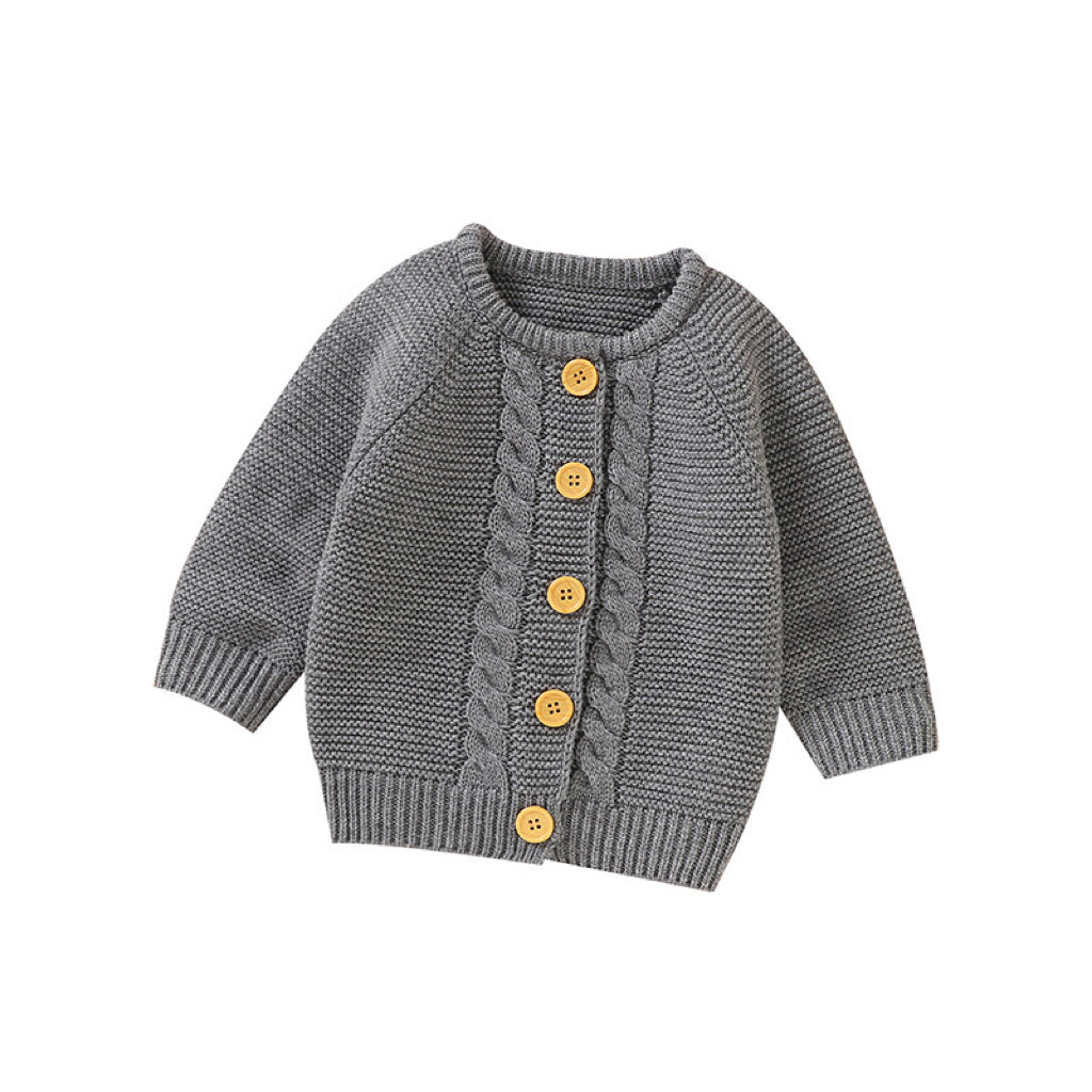 Baby Solid Color Long Sleeve Handmade Knitted Cardigan