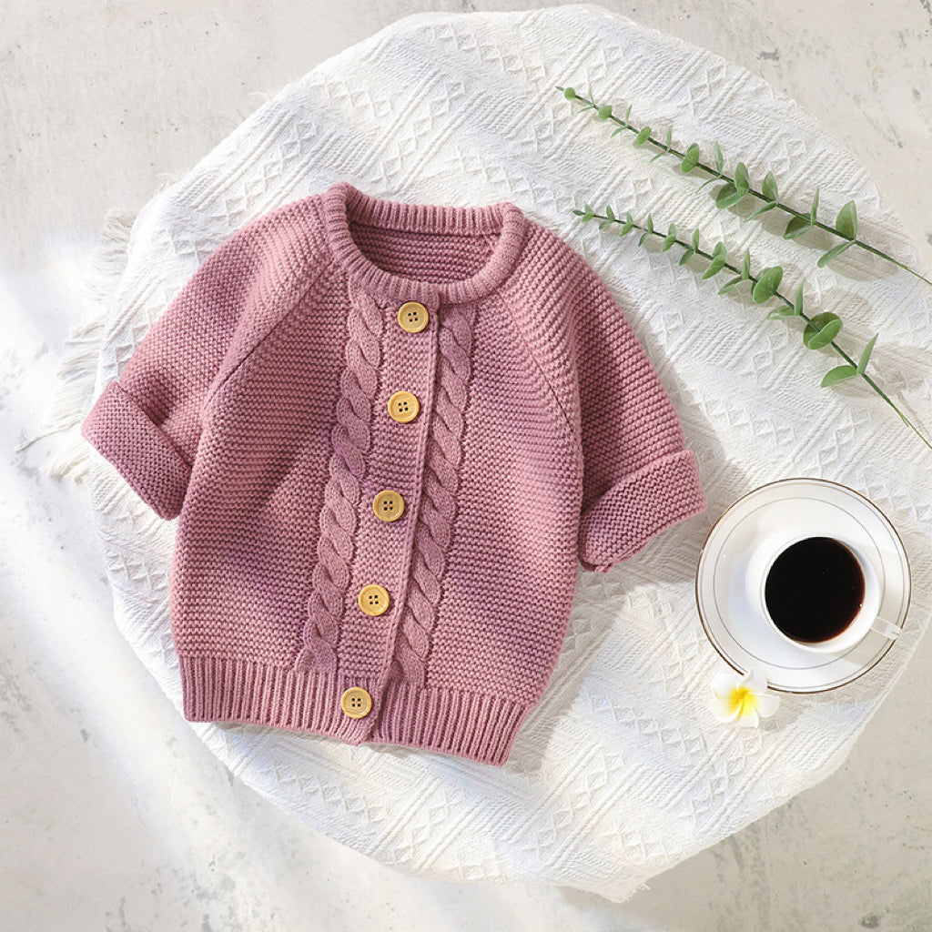 Baby Solid Color Long Sleeve Handmade Knitted Cardigan