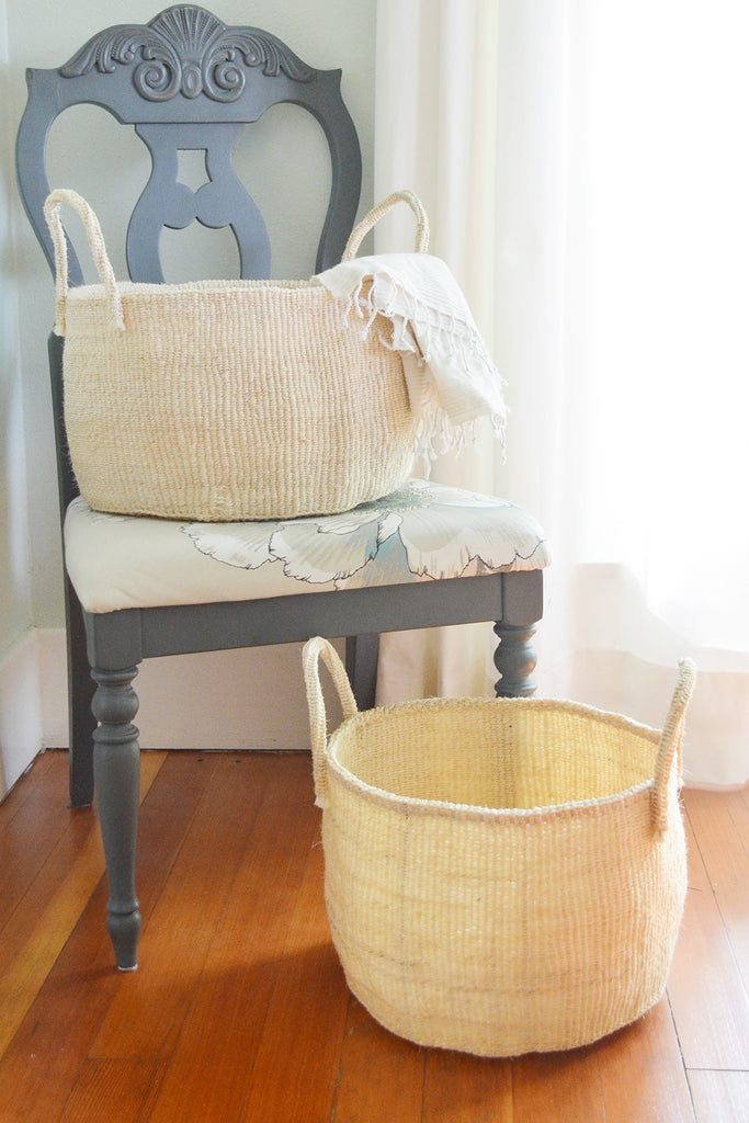 Natural sisal and Fibre African floor storage baskets